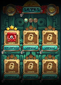 Shooter game development level selection screen with locked and unlocked stages